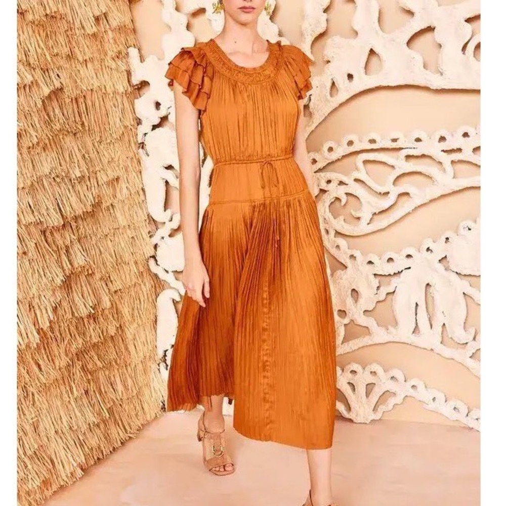 ULLA JOHNSON Kalesta Midi Dress Amber Size 14 New With Tags - Picture 1 of 8